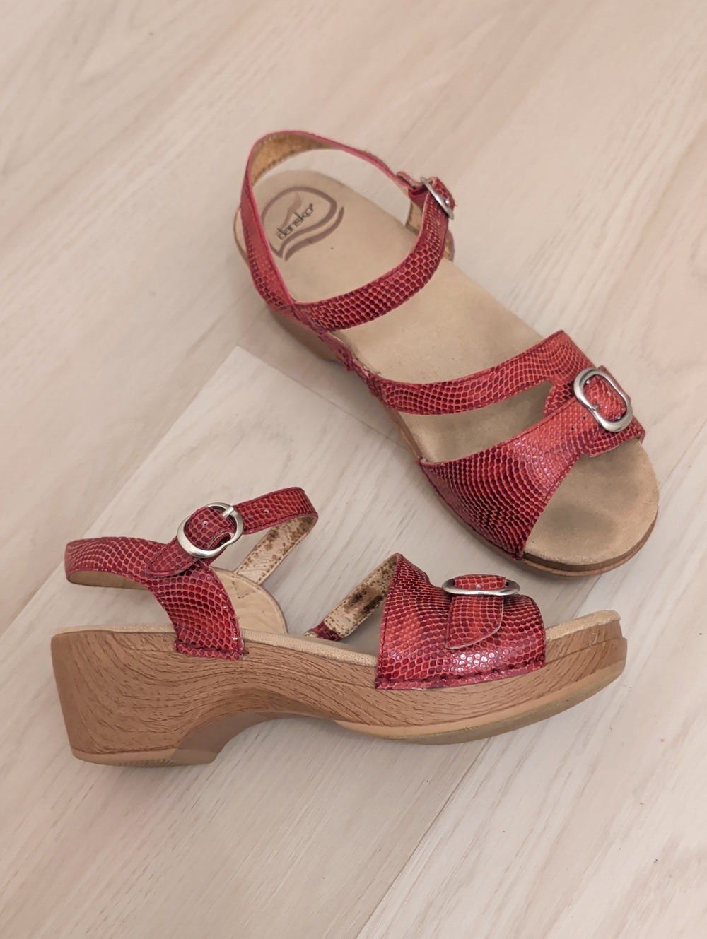 Dansko Red Textured Buckle Sandals